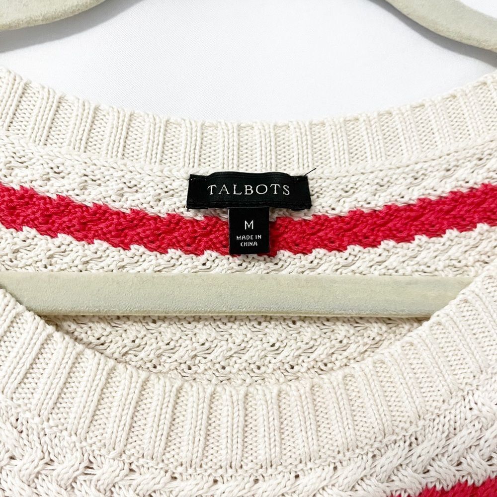 🟢Talbots Cream and Coral Striped Knit Crew Neck Sweater M - Picture 5 of 6